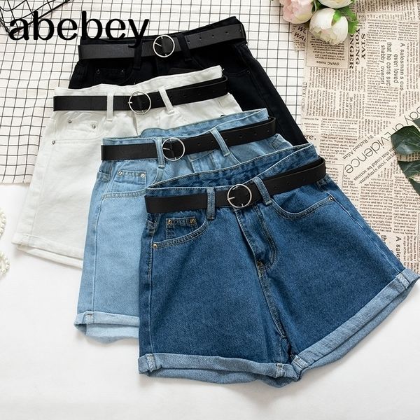 

all match sashes casual women denim shorts crimping high waist slim summer jeans shorts feminino chic ladies bottom y200822, Blue