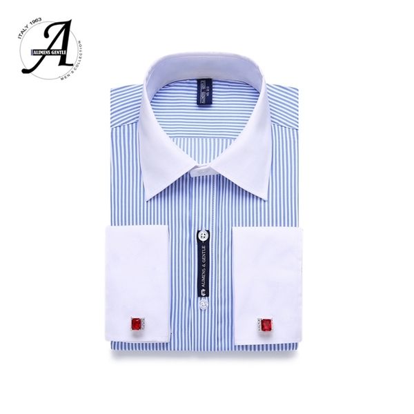 

9xl 7xl 6xl striped men french cufflinks casual dress shirt long sleeved white collar design style mens french cuff dress shirts lj200925, White;black