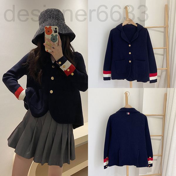

women's knits & tees designer tb lazy autumn winter fashion stripe lapel short small suit women's coat 26pl, White