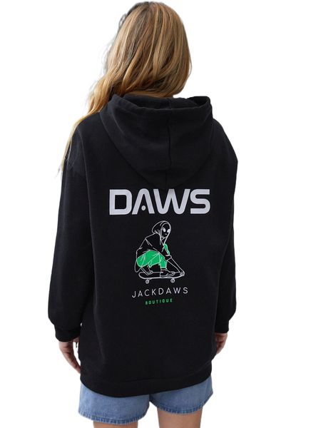 

x ennicereddick letter & figure graphic kangaroo pocket hoodie w3hj#, Black