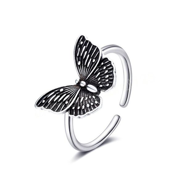 

trendy retro silver color butterfly ring for women luxury crystal open adjustable finger ring dainty minimalist jewelry gift