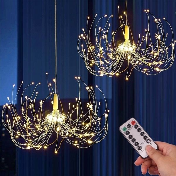 200 luzes de cordas LEDs penduradas lâmpadas estrel starburst Diy Firework Fairy Christmas Garland Decor Remote Twinkle Y201020