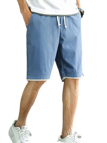 

men letter embroidered contrast trim drawstring waist shorts r2at#, White;black