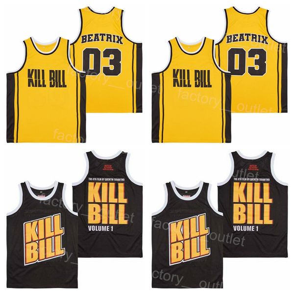 Filmvideo KILL BILL Band 1 und 03 Beatrix Basketballtrikot Herrenuniform Alle Nähte Teamfarbe Gelb Schwarz Grau HipHop Für Sportfans Hip Hop University Mans