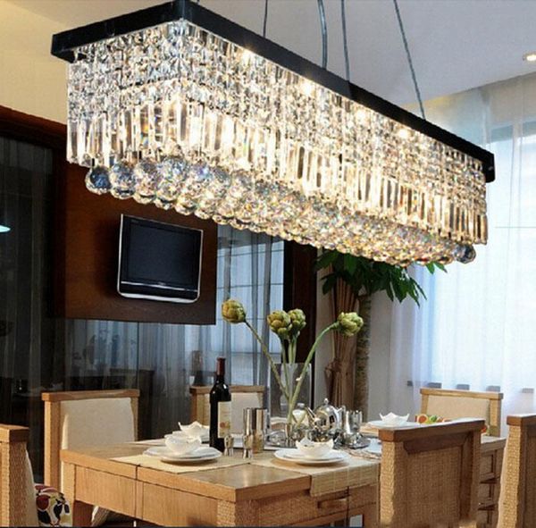 Kolye lambaları siyah dikdörtgen restoran avizesi Avrupa Led kristal modern basit ışıklar yaratıcı yatak odası lamba lambası