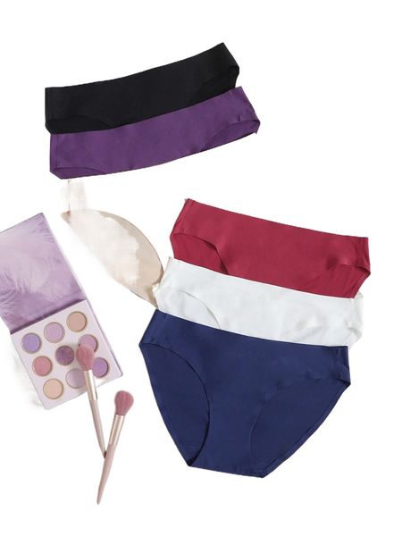 

6pack solid seamless panty set x7hk#, Black;red