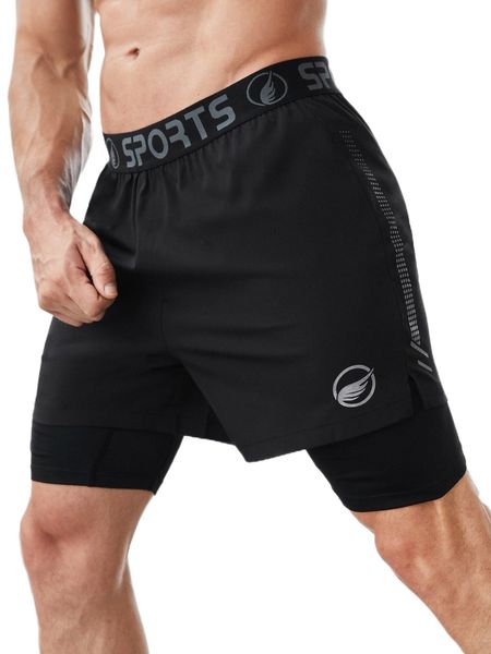 

men letter graphic 2 in 1 sports shorts with phone pocket y631#, White;black