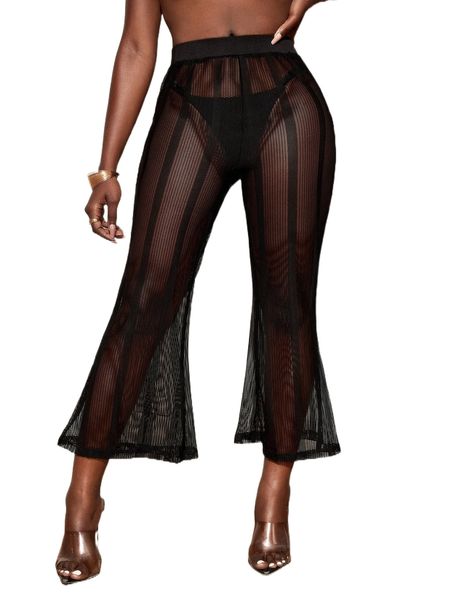 

sxy sheer flare leg pants without panty y2ot#, Black;white