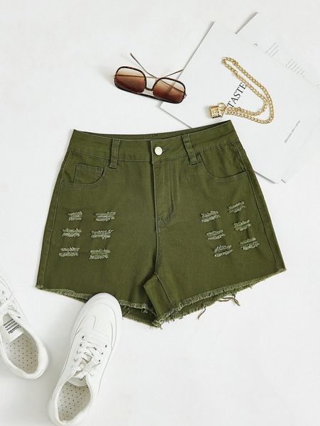 

ripped straight leg shorts 2328#, White;black