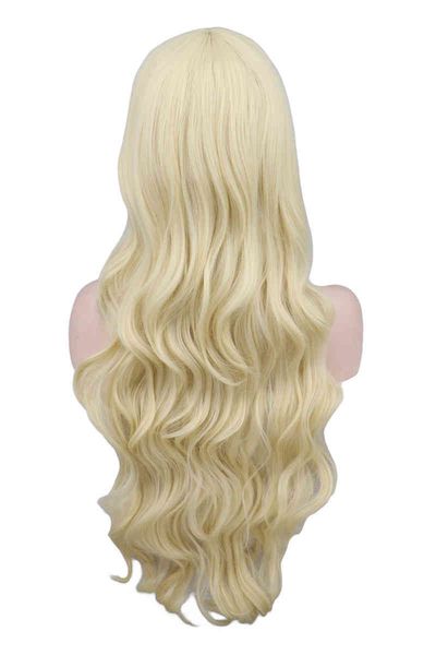

qqxcaiw long wavy cosplay black purple white red pink blue blonde orange sliver grey 80 cm synthetic hair wigs, Golden;white