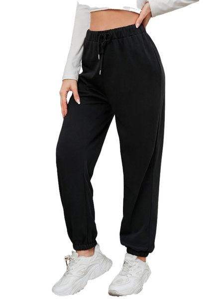 

drawstring waist solid sweatpants r5nr#, Black;white