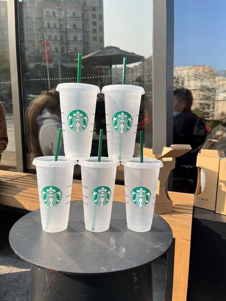 

starbucks mugs cold to-go cup resuable plastic cups with straws 24oz set of 5