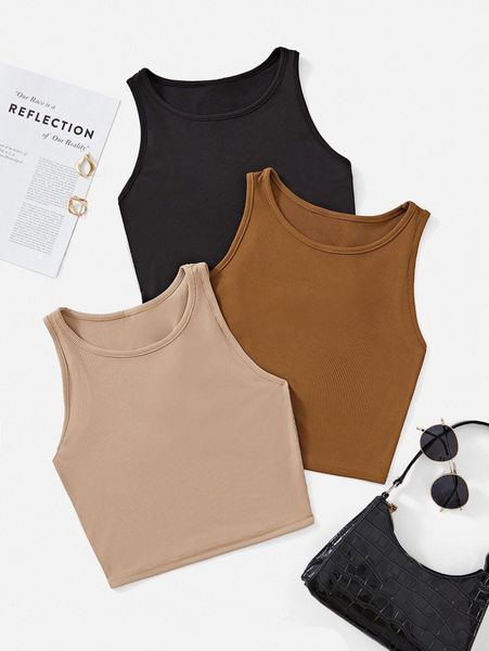 

3pcs solid crop tank c5vp#, White