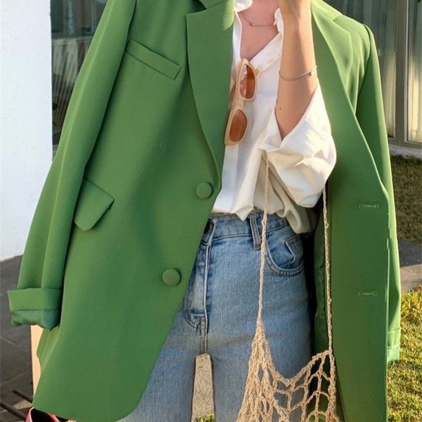 

bgteever casual loose lapel ladies suit jackets full sleeve singlebreasted solid female blazer spring women outwear 220801, White;black