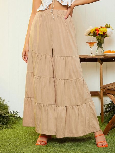 

ruffle hem wide leg pants m7re#, Black;white