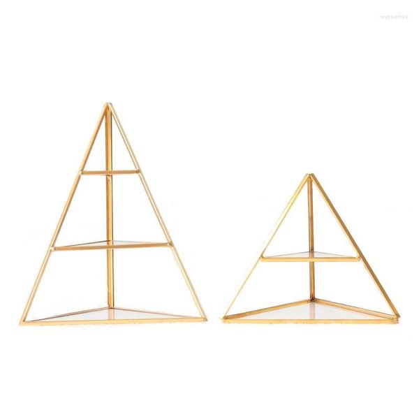 Sacchetti per gioielli Borse 95AB Scatole a 3 livelli Custodia ad anello geometrica per esposizione Scatola portaoggetti in ottone con piramide di vetro Wynn22