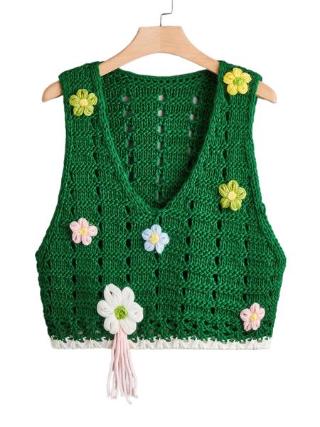 

plus floral pattern pointelle knit s9z6#, Black