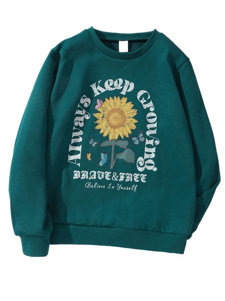 

girls sunflower & slogan graphic pullover p0ye#, Black;white