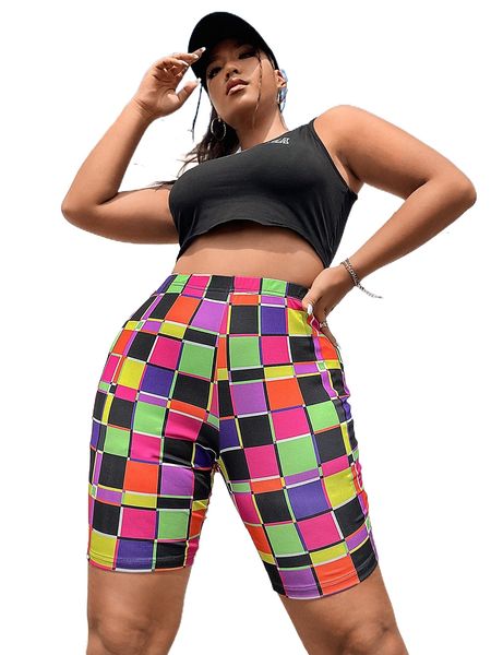 

plus geo print biker shorts r57t#, Black