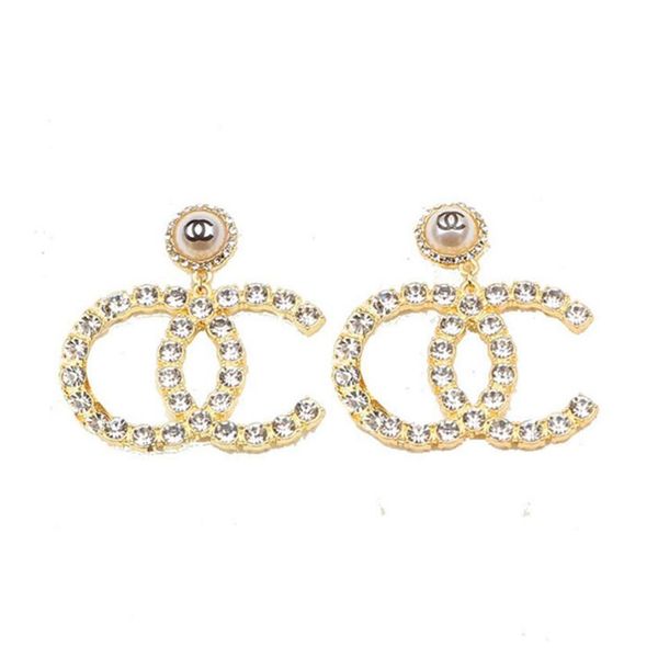 

classic brand designer letters earrings ear stud women crystal pearl elegance temperament simple ladies party jewelry accessories 326b, Golden;silver