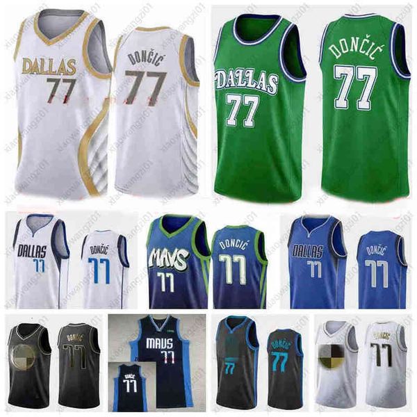 

mens stitched basketball jerseys 2021 2022 77 luka new men's doncic jerseys edition city green white black s-xxl, Black;red