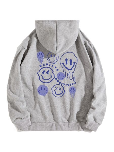 

letter & expression print drawstring thermal hoodie y5ja#, Black