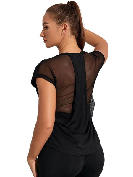 

mesh insert round neck sports tee i6wb#, Gray