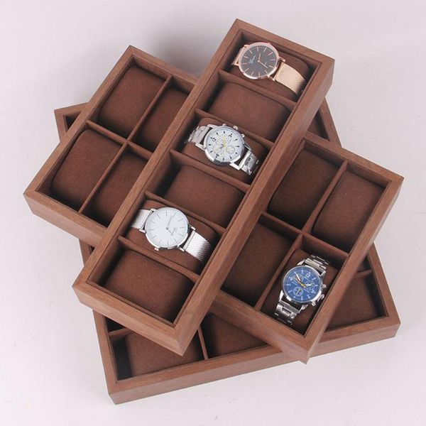 Scatole per orologi Custodie 6/12 Slot Scatola di legno Display Organizer Vassoio con cuscino Contenitore per gioielli Stoccaggio di moda per