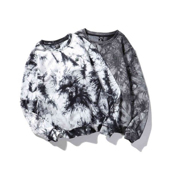 

21 high street fashion chic gradient tie dyed sweater men's couple hip-hop loose casual, Black
