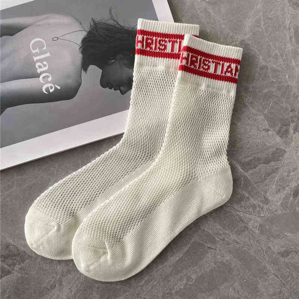 

classic womens letter love hosierys brand d's sock spring summer hollow tube fashion style socks mercerized wool female hosiery thin co, Black;white