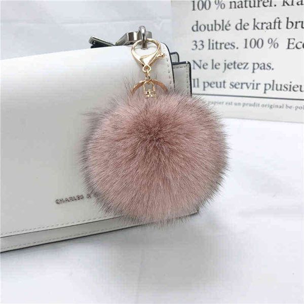 9 cm di lusso soffice vera pelliccia di volpe palla pom pom portachiavi in vera pelliccia placcato oro anello in metallo pendente fascino F314 AA220318