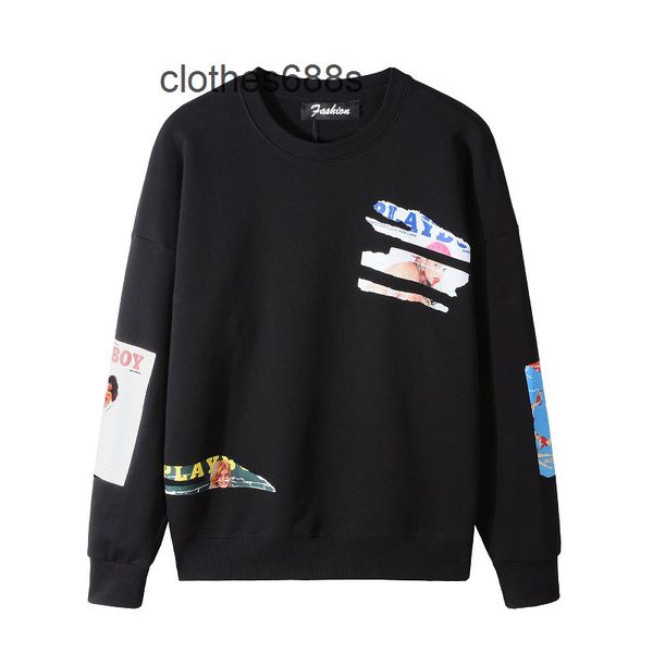 

designer hoodies men's sweaters trend a miryy-fluid beautiful fashion loose casual hip hop high street printed round neck sweater for m, Black