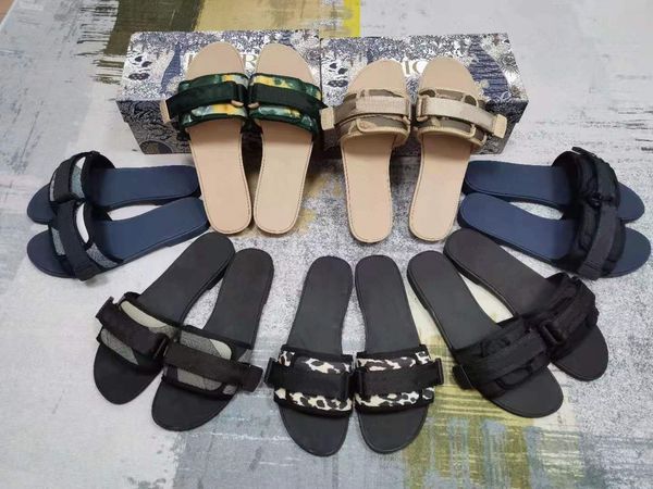 

women's luxury designer sandals fashion tech fabric camo pattern summer girls beach slippers sandals flip-flops loafers embroidered sho, Black