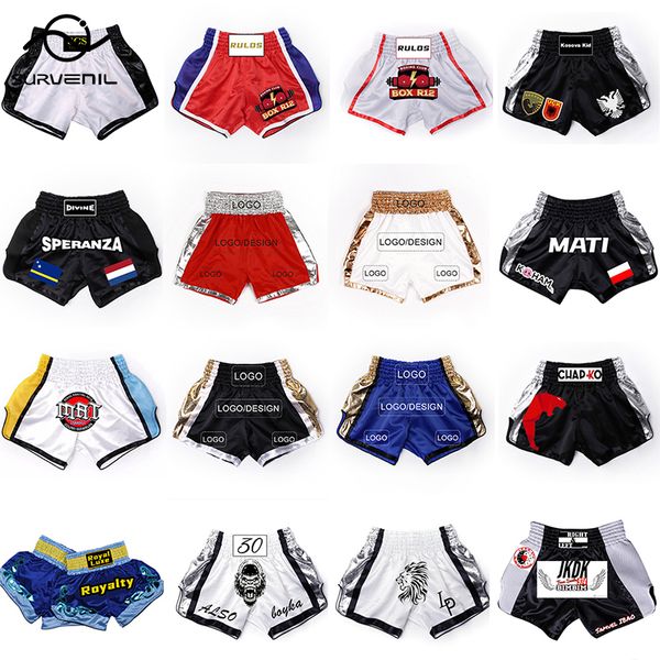 Muay Thai Shorts Design Personalizado Marca MMA Shorts Homens Mulheres Crianças Sanda Luta Boxe Calças Bjj Kickboxing Troncos 220613