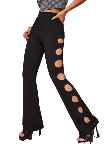 

cut out side boot-cut leg pants p84q#, Black;white