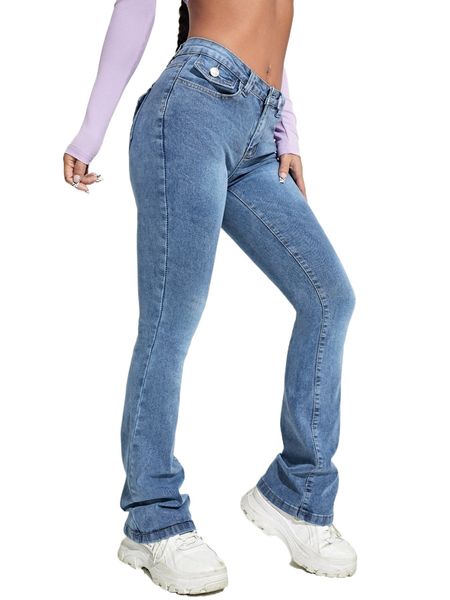 

bleach wash flare leg jeans c5jt#, Blue