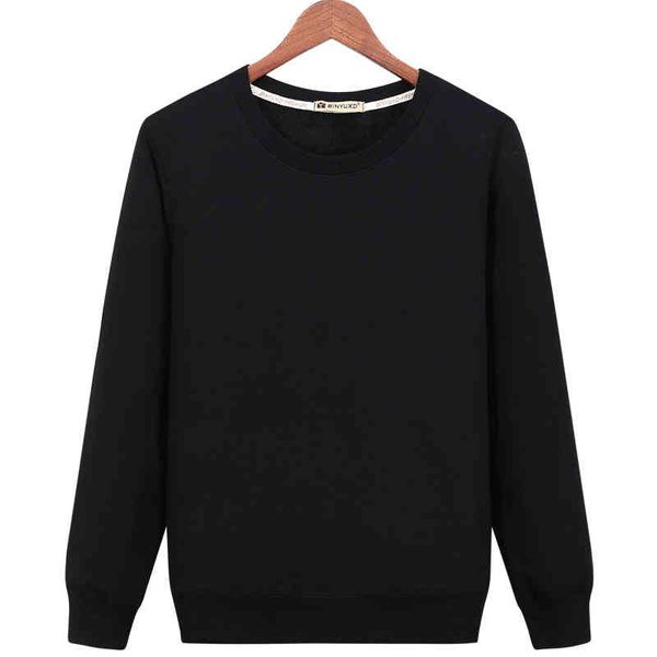 

autumn and winter pure cotton men's plush thickened sweater solid color versatile sports jacket with round neck warm, Black