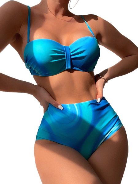 

allover print ruched push up bikini swimsuit j4g5#, White;black