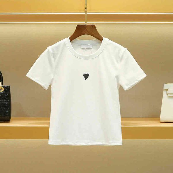 

omen's t-shirt yang mi's same short sleeved t-shirt women's summer wear slim love printed top, White