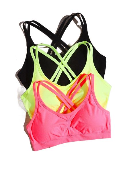 

3 pack solid crisscross sports bra f4go#, Gray