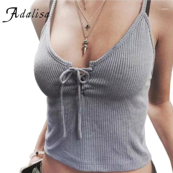 

women's tanks & camis women's wholesale- 2022 spaghetti strap lace up camisole cropped 4 colors women summer knitted low cut t, White