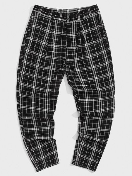 

men plaid print pants l8zj#, Black