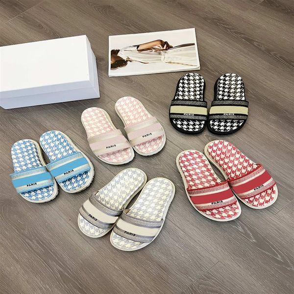 

2022 paris dies designer women dways sandals slide slipper dioess pink multicolor d -flower pop cotton embroidery outdoor sandal designer d, Black