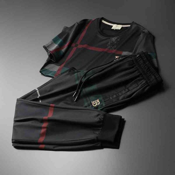 

men's clothing brand 2022 summer high-end men's round neck short sleeve t-shirt set pants sportswear, Gray