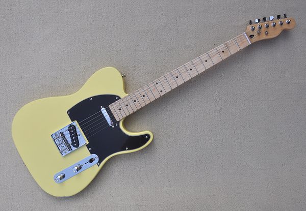 

yellow body electric guitar with chrome hardware and black pickguard ,maple neck,provide customized services
