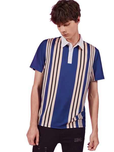 

romwe guys striped polo shirt s3b9#, White;black