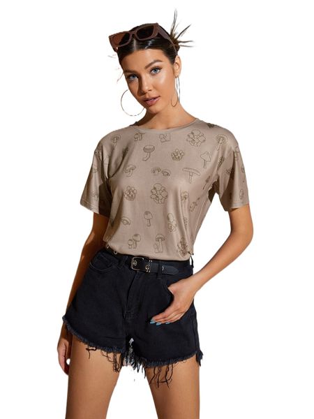 

x saramiel art mushroom print drop shoulder tee x8oy#, White