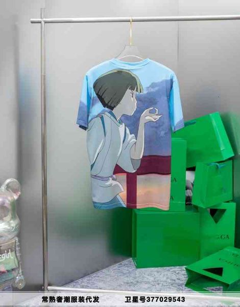 

women's t-shirt 2022 spring and summer full body color painting cartoon printing chihiro couple t-shirt short sleeve men women f0sp, White
