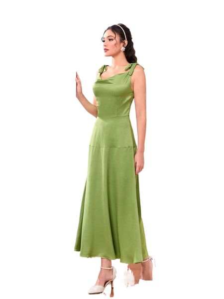 

solid tie shoulder satin cami dress x1yv#, Black;gray