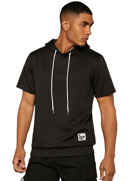 

men letter patched drawstring hooded tee o9i5#, White;black